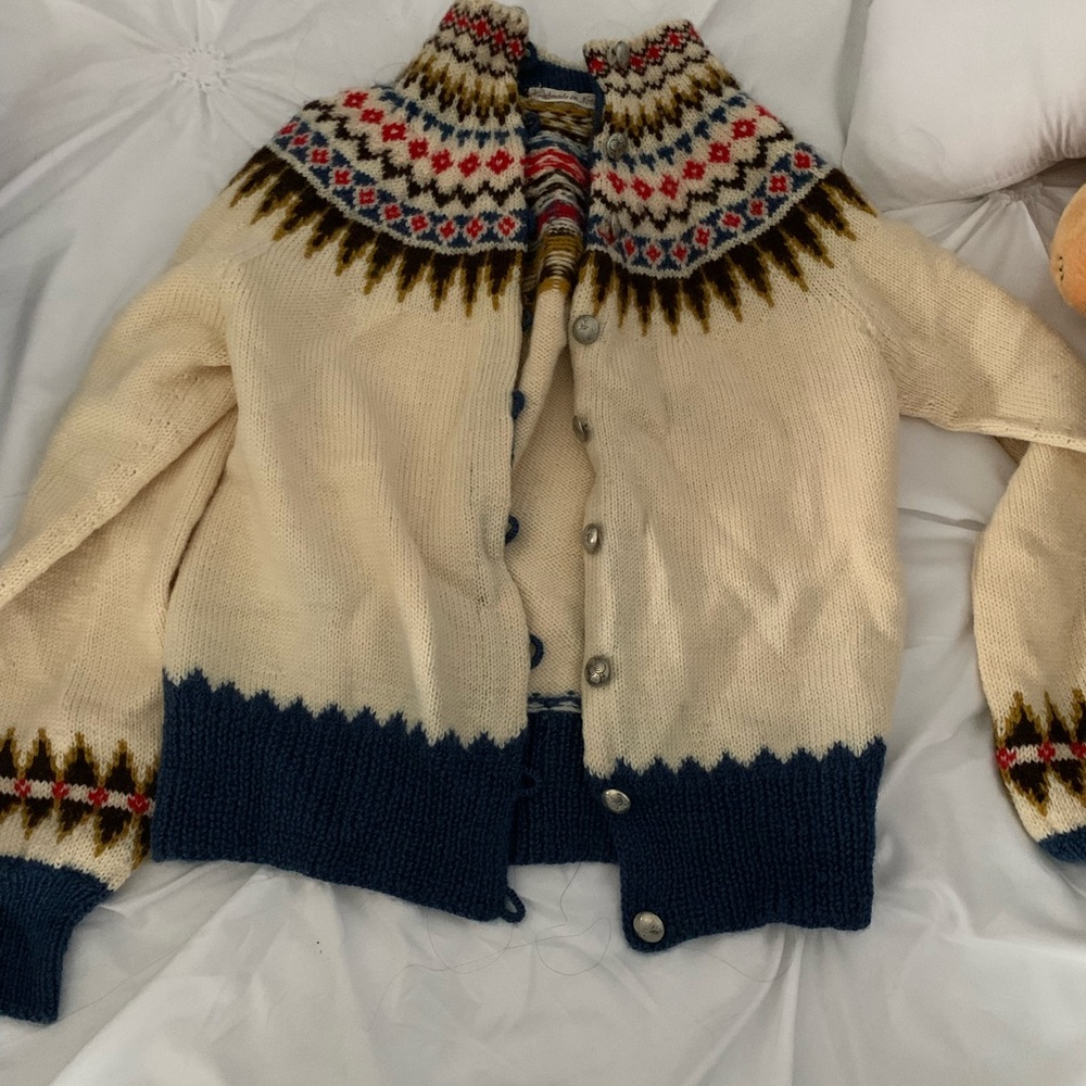 Cream and Blue Nordic Cardigan with Fair Isle Pattern